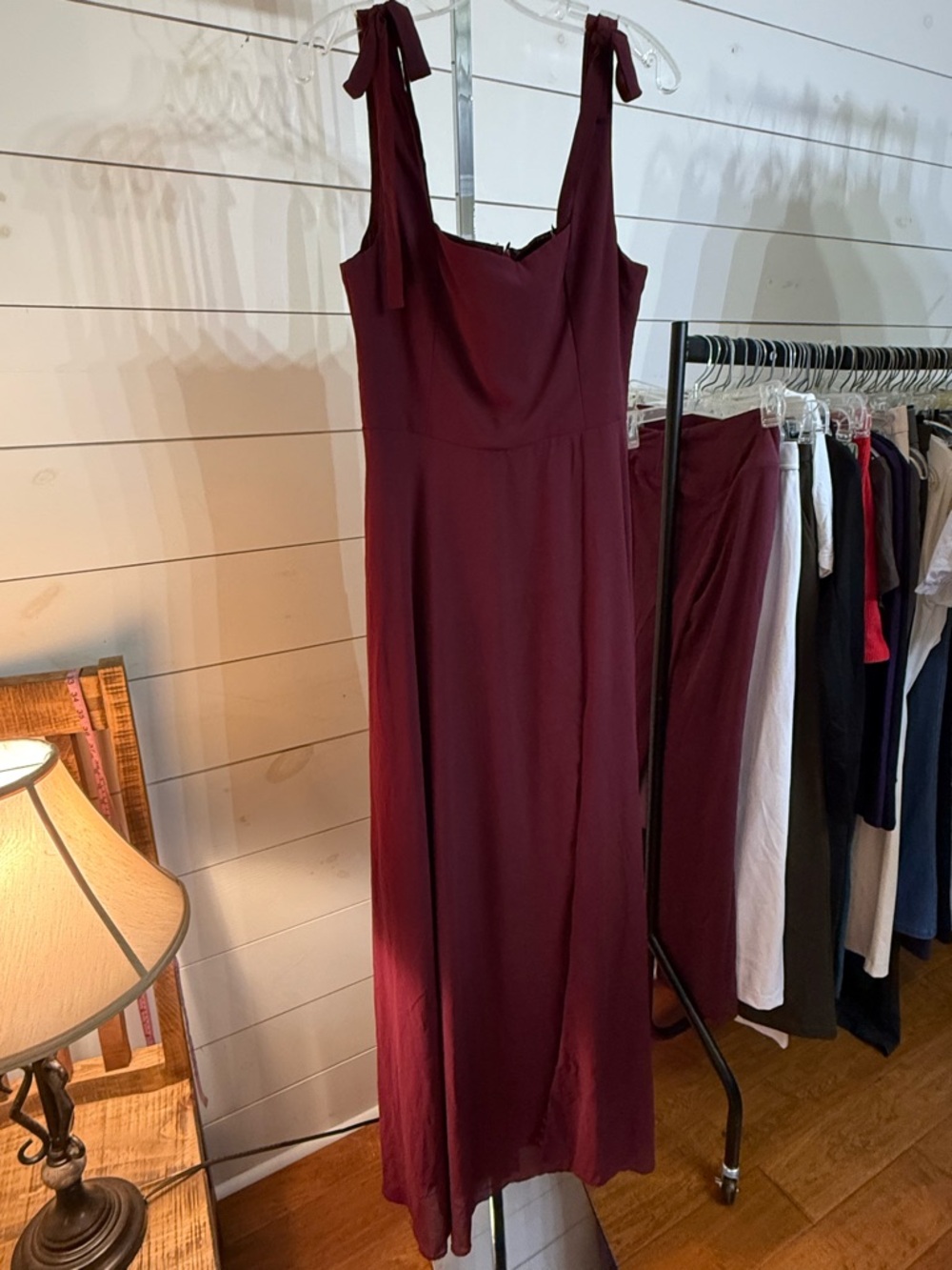 Lulu's Wine Tie-Shoulder Maxi Dress